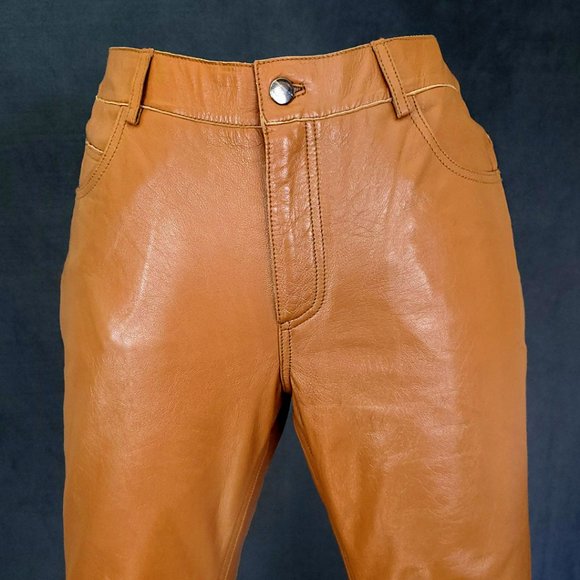 NWT – Cognac Brown 5 Pocket Leather Pants Bagatelle - Picture 5 of 14